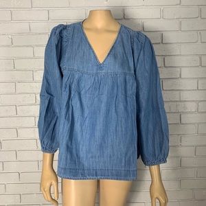 Madewell Denim Ballon Sleeve Peasant Top